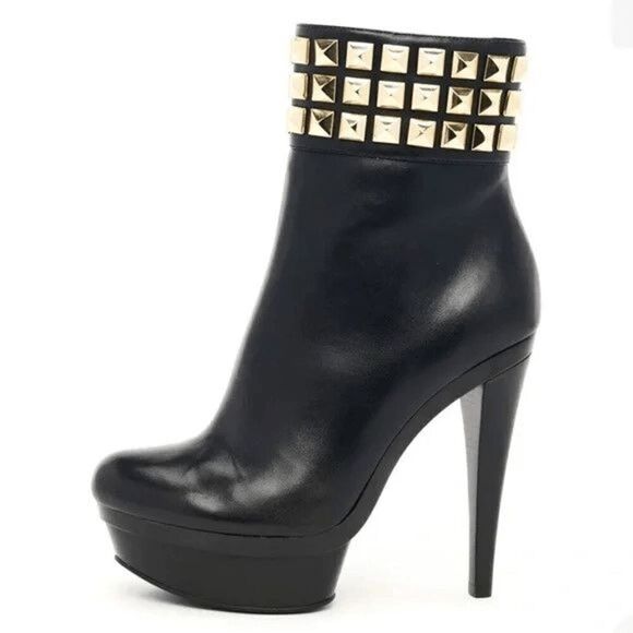 Michael Kors MK Aria gold studded black leather boot 9.5 in box - Picture 1 of 12